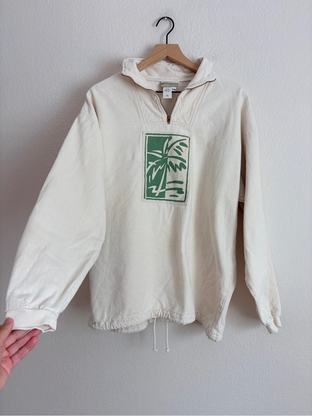 Coldwater Creek Cream Half-Zip Sweatshirt with Palm Tree Graphic - Picture 5 of 12